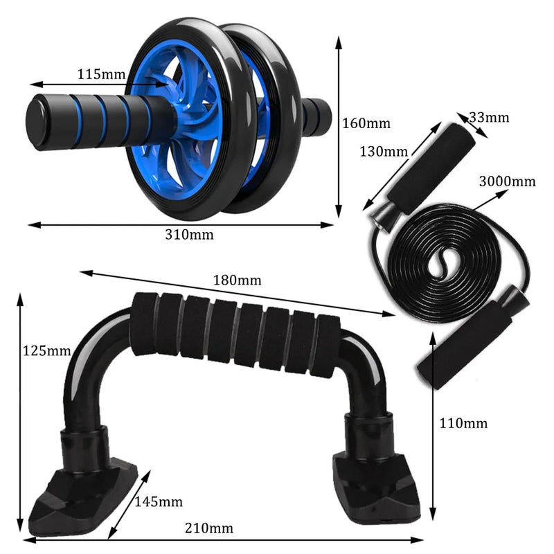 Load image into Gallery viewer, Home Fitness Set: Abdominal Wheel Roller, Push-Up Bar, and Jump Rope
