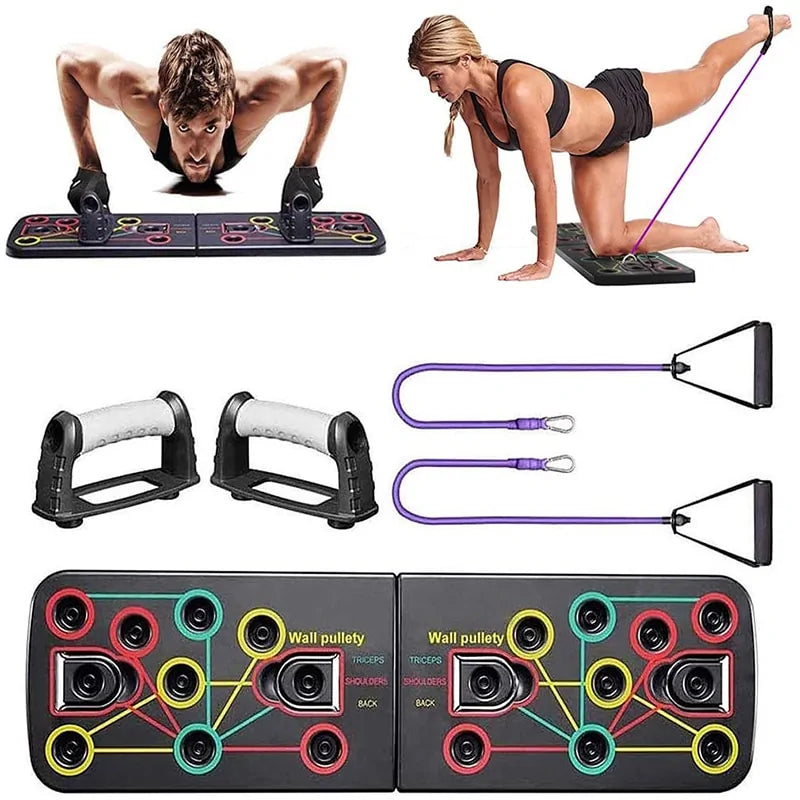 Load image into Gallery viewer, 9-in-1 Push Up Stand Board with Latex Resistance Bands: Ultimate Gym Fitness Trainer
